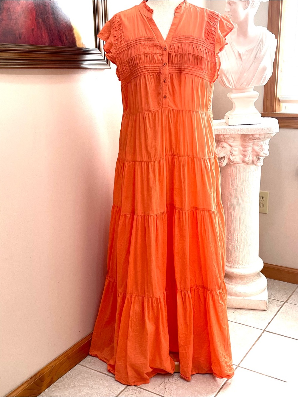 Sundance June Ruffle Dress Tiered Maxi Dress with Flutter Sleeves L Semi Shear